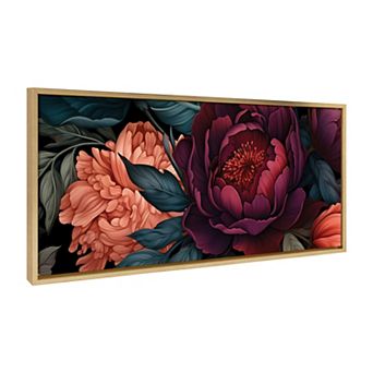 Sylvie Dark Academia Floral in Rich Jewel Tones Framed Canvas by The Creative Bunch Studio