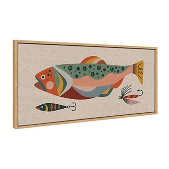 Sylvie Gone Fishing Neutral Linen Texture Framed Canvas by Rachel Lee of My Dream Wall