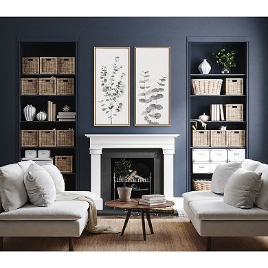 Sylvie Eucalyptus Botanical II Gray and Soft White Framed Canvas by The Creative Bunch Studio