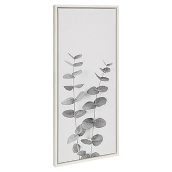 Sylvie Eucalyptus Botanical II Gray and Soft White Framed Canvas by The Creative Bunch Studio