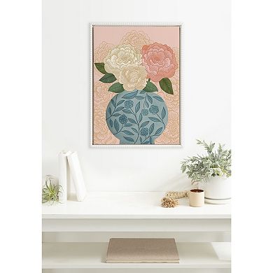 Sylvie Beaded Flower Bouquet Vase Framed Canvas by Carey Copeland
