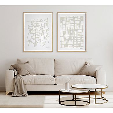 Sylvie Organic Lines Neutral Framed Canvas by Statement Goods