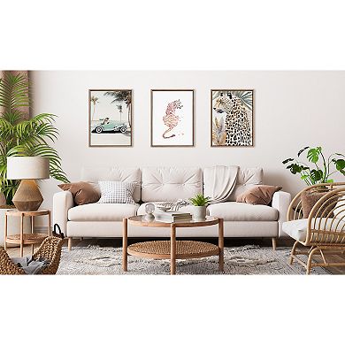 Sylvie Beaded Leopard in Car Beach Palms Framed Canvas by July Art Prints