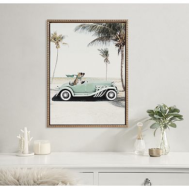 Sylvie Beaded Leopard in Car Beach Palms Framed Canvas by July Art Prints