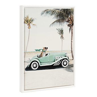 Sylvie Beaded Leopard in Car Beach Palms Framed Canvas by July Art Prints
