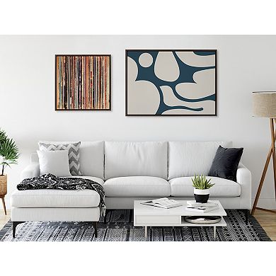 Sylvie Groovy Happy Abstract Dark Green Teal and Tan Framed Canvas by The Creative Bunch Studio