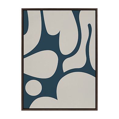 Sylvie Groovy Happy Abstract Dark Green Teal and Tan Framed Canvas by The Creative Bunch Studio