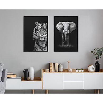Sylvie African Elephant Safari Wildlife Animal BW Framed Canvas by Donvanstaden