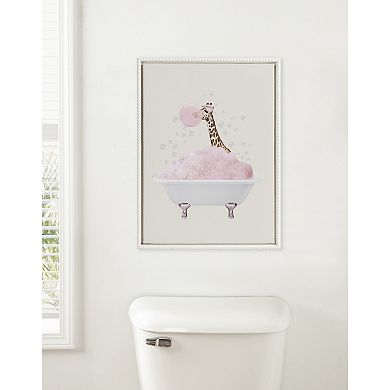 Sylvie Beaded Giraffe Taking a Bath Framed Canvas by July Art Prints