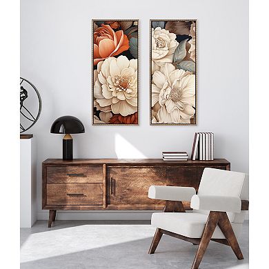 Sylvie Beaded Retro Glam Floral in Muted Color Tones Framed Canvas by The Creative Bunch Studio