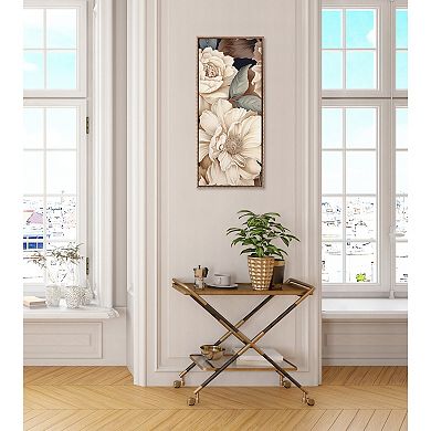 Sylvie Beaded Retro Glam Floral in Muted Color Tones Framed Canvas by The Creative Bunch Studio