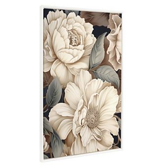 Sylvie Beaded Retro Glam Floral in Muted Color Tones Framed Canvas by The Creative Bunch Studio
