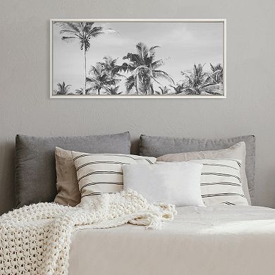 Sylvie Coastal Coconut Palm Tree Beach BW Framed Canvas by The Creative Bunch Studio
