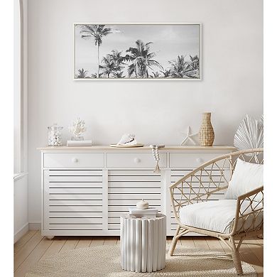 Sylvie Coastal Coconut Palm Tree Beach BW Framed Canvas by The Creative Bunch Studio