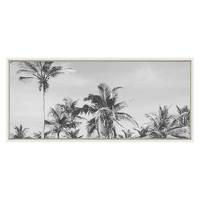 Sylvie Coastal Coconut Palm Tree Beach BW Framed Canvas by The Creative Bunch Studio