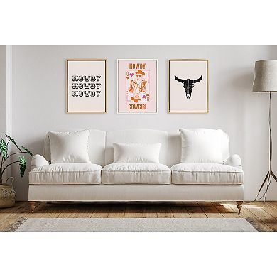 Sylvie Howdy Cowgirl Pink Orange Framed Canvas by Honey Island Studio