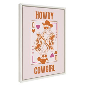 Sylvie Howdy Cowgirl Pink Orange Framed Canvas by Honey Island Studio