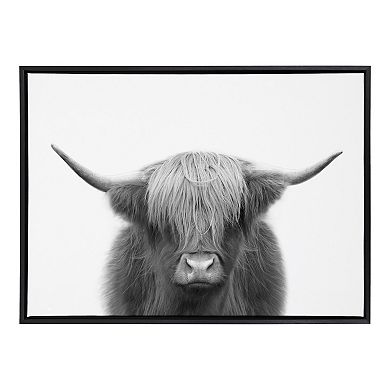 Sylvie Hey Dude Highland Cow BW Framed Canvas by The Creative Bunch Studio