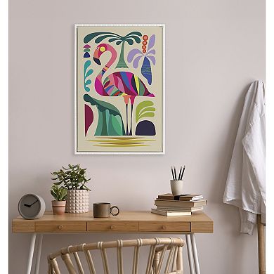 Sylvie Beaded MCM Flamingo Framed Canvas by Rachel Lee