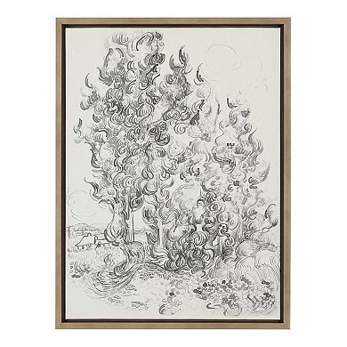 Sylvie Vincent van Gogh Cypresses 1889 BW Framed Canvas by The Art