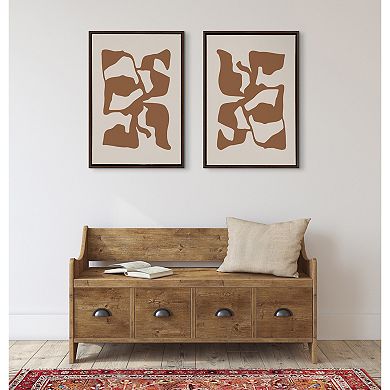 Sylvie Distorted Shapes of Brown and Tan Framed Canvas by The Creative Bunch Studio