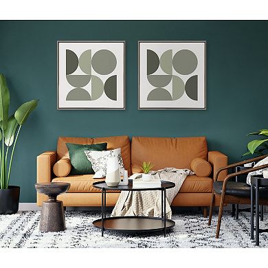 Sylvie Bold Vintage Geometric Nourishing Greens Framed Canvas by The Creative Bunch Studio