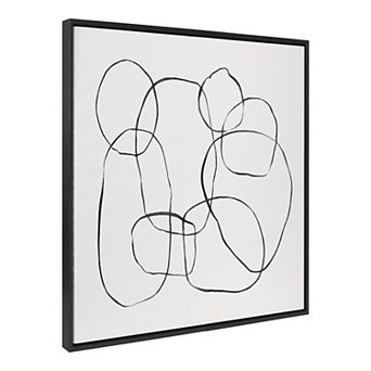 Sylvie Dancing Circles Black and Soft White Framed Canvas by Teju Reval of SnazzyHues