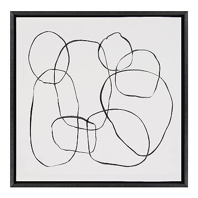 Sylvie Dancing Circles Black and Soft White Framed Canvas by Teju Reval of SnazzyHues