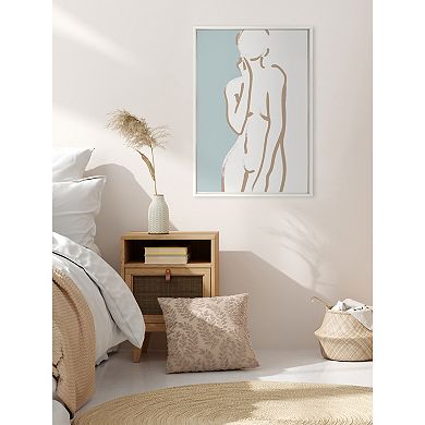 Sylvie Simple Romantic Line Art Drawing 2 Tan and Teal Framed Canvas by The Creative Bunch Studio