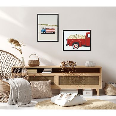 Sylvie Red Truck with Flowers Framed Canvas by Border Bloom