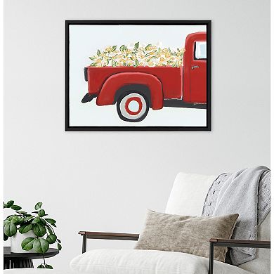 Sylvie Red Truck with Flowers Framed Canvas by Border Bloom