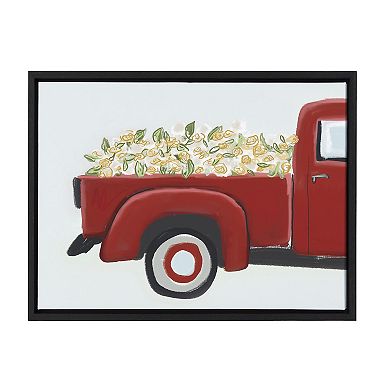 Sylvie Red Truck with Flowers Framed Canvas by Border Bloom