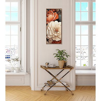 Sylvie Beaded Romantic Ivory and Peach Flora Framed Canvas by The Creative Bunch Studio