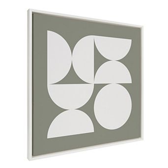 Sylvie Bold Vintage Geometric Soft White on Sage Green Framed Canvas by The Creative Bunch Studio