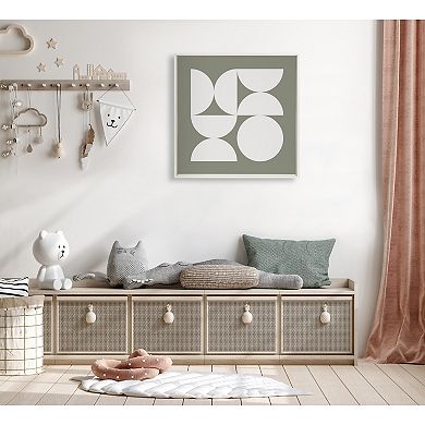 Sylvie Bold Vintage Geometric Soft White on Sage Green Framed Canvas by The Creative Bunch Studio
