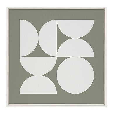 Sylvie Bold Vintage Geometric Soft White on Sage Green Framed Canvas by The Creative Bunch Studio