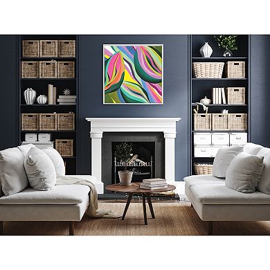 Sylvie Beaded Abstract Colorful Leaves Framed Canvas by Carey Copeland