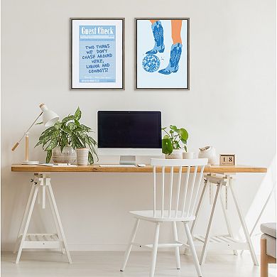 Sylvie Disco Cowgirl Blue Framed Canvas by Honey Island Studio