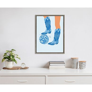 Sylvie Disco Cowgirl Blue Framed Canvas by Honey Island Studio