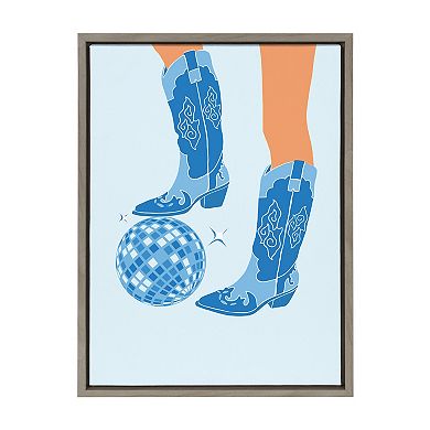 Sylvie Disco Cowgirl Blue Framed Canvas by Honey Island Studio
