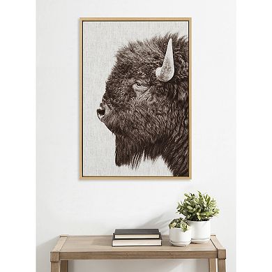 Sylvie Bison Profile Woven Neutral Linen Framed Canvas by Amy Peterson Art Studio
