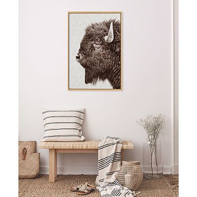 Sylvie Bison Profile Woven Neutral Linen Framed Canvas by Amy Peterson Art Studio