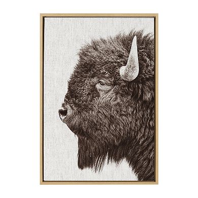 Sylvie Bison Profile Woven Neutral Linen Framed Canvas by Amy Peterson Art Studio