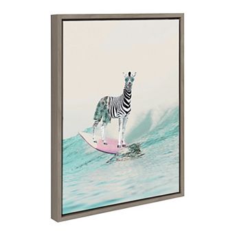 Sylvie Zebra Surfer Framed Canvas by July Art Prints