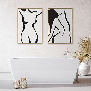 Sylvie Timeless Feminine Figural Drawing 2 Framed Canvas by The Creative Bunch Studio