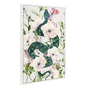 Sylvie Beaded Snake Floral Framed Canvas by Nikki Chu