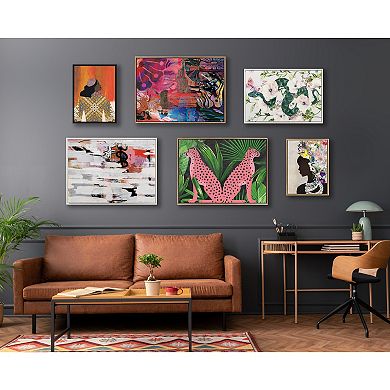 Sylvie Beaded Snake Floral Framed Canvas by Nikki Chu