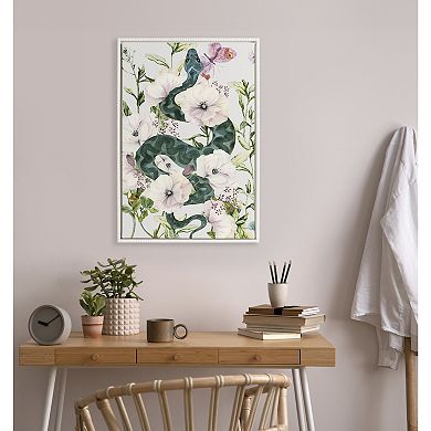 Sylvie Beaded Snake Floral Framed Canvas by Nikki Chu