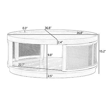 Merax 36.8'' Wooden Mid-Century Modern Coffee Table, Round Cane Coffee Table