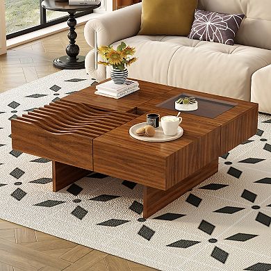 Merax 33''Mid Century Modern Coffee Table,Unique Square Wooden Coffee Table
